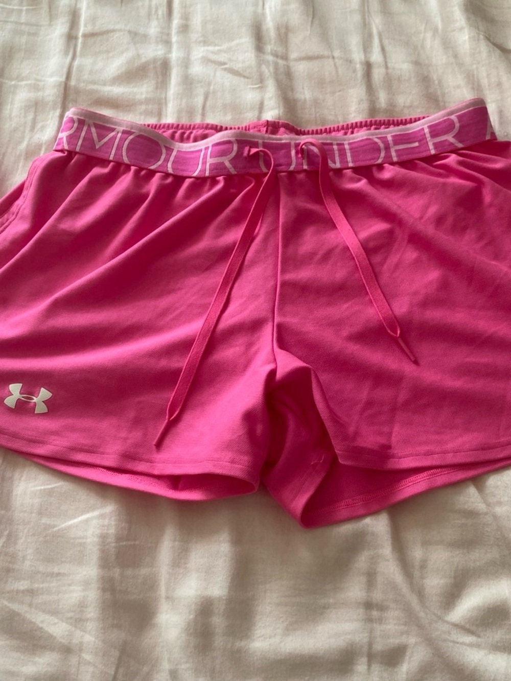 Under Armour Bright Hot Pink Athletic Shorts with Logo Waistband